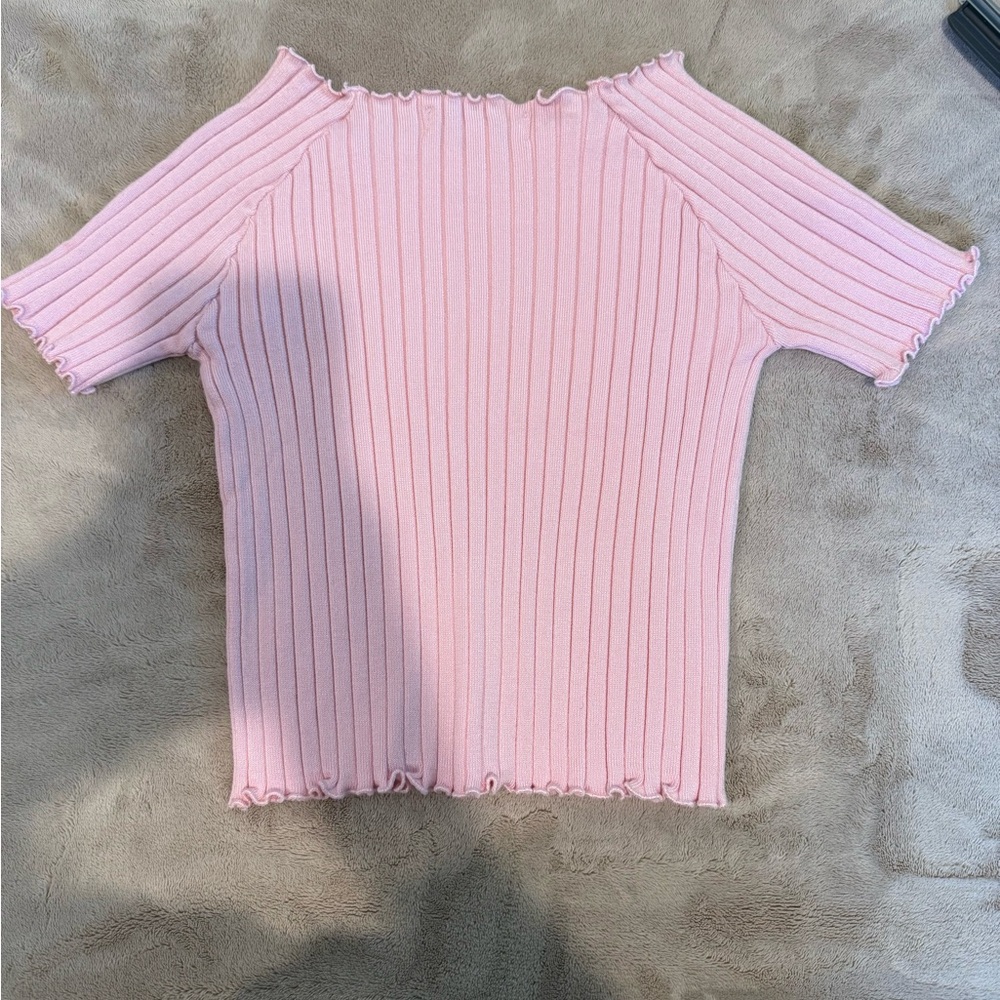 Pink Ribbed Off-Shoulder Top - Picture 4 of 4